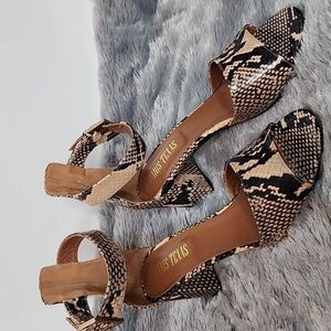 Leather Snakeskin Paris Texas Block Heel Strappy Sandals Size 8